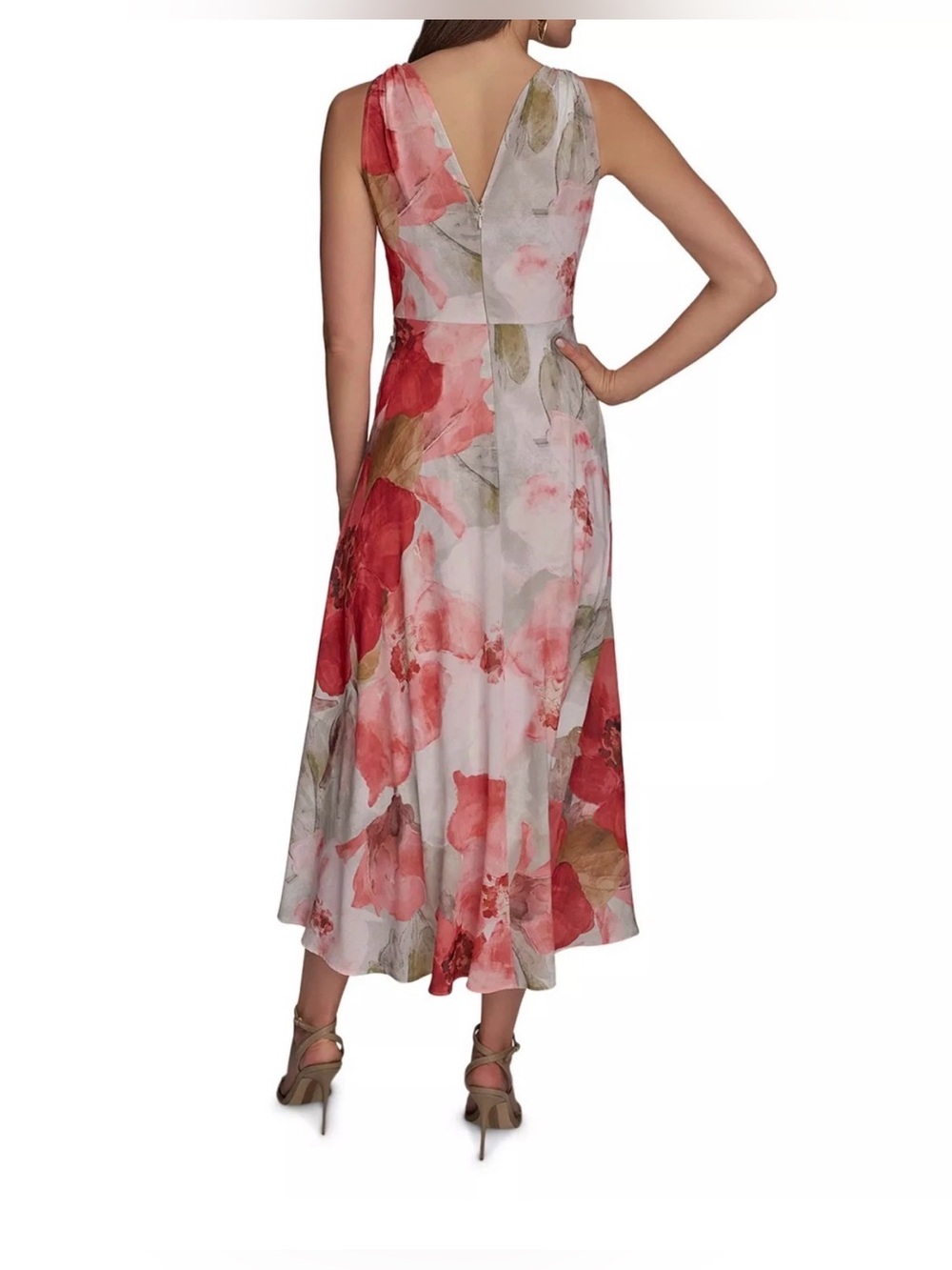 NEW Women's Size 8 Donna Karan NY Floral Chiffon A Line Dress Pinks $159 - Picture 3 of 15